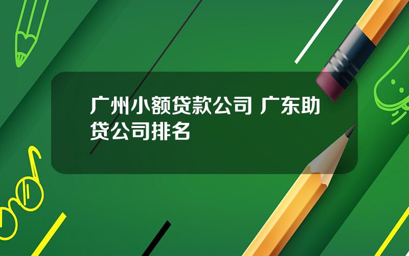 广州小额贷款公司 广东助贷公司排名